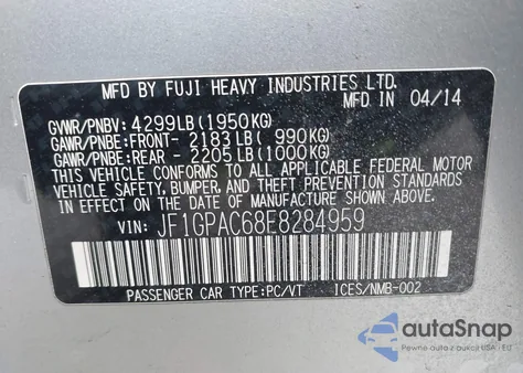 2014 Subaru Impreza 2.0I Premium из США, поврежденный, VIN JF1GPAC68E8284959